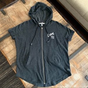 Victoria Secret short sleeve hoodie full zip medium •charcoal gray• front pocket